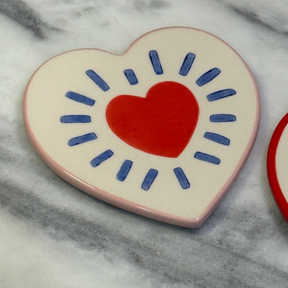 World Market Set of 2 Ceramic Heart Coasters Or Trivet - Picture 3 of 5